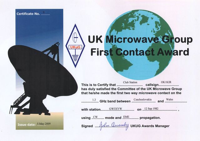 First GW-OK 23 cm EME Contact Award